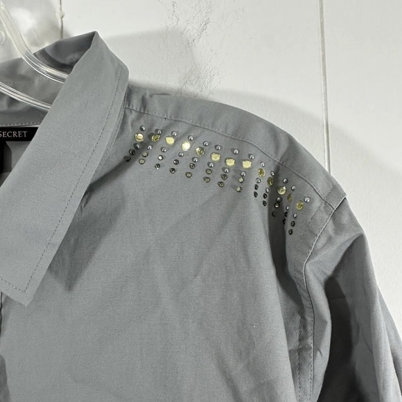 Victoria Secret Gray Shift Button Front Embellished Dress Size 14 Roll Tab - Picture 5 of 10